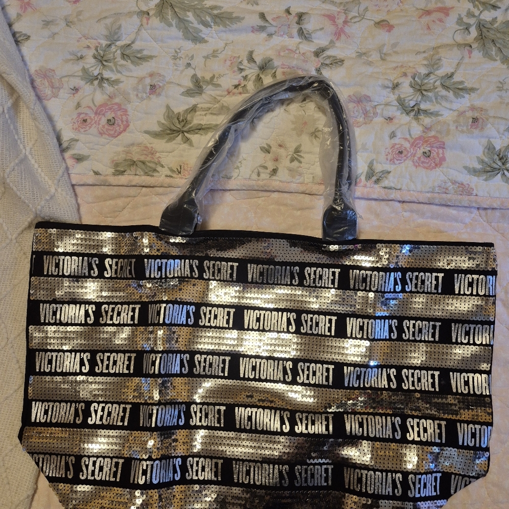 Victoria's Secret Black and Gold Tote Bag